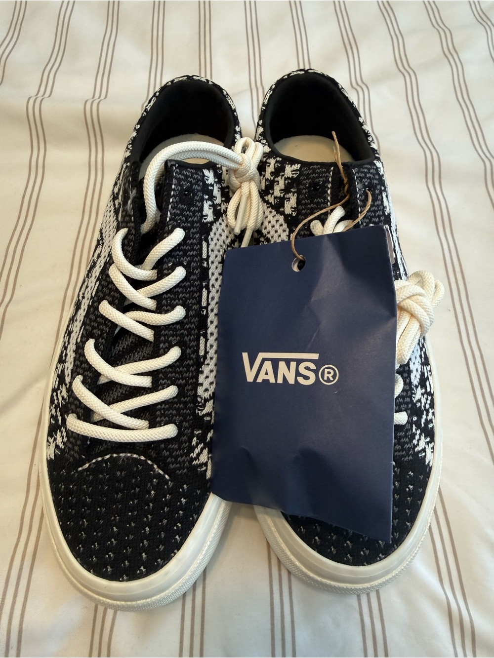 Vans Black & White Knit Slip-On Sneakers